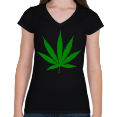 PRINTFASHION cannabis - Női V-nyakú póló - Fekete