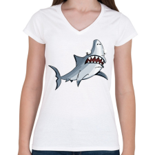 PRINTFASHION Cápa - Női V-nyakú póló - Fehér női póló