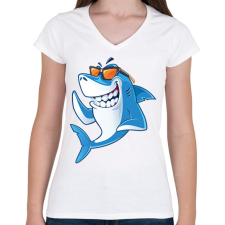 PRINTFASHION Cápa  - Női V-nyakú póló - Fehér női póló