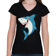 PRINTFASHION cápa - Női V-nyakú póló - Fekete női póló