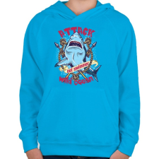 PRINTFASHION Cápatámadás - Gyerek kapucnis pulóver - Azúrkék gyerek pulóver, kardigán