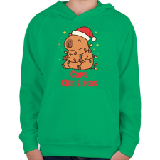 PRINTFASHION Capy Christmas - Gyerek kapucnis pulóver - Zöld gyerek pulóver, kardigán