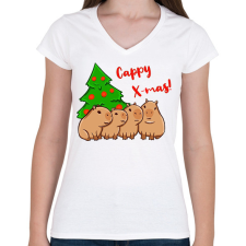 PRINTFASHION Capy xmas - Női V-nyakú póló - Fehér női póló