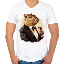PRINTFASHION Capybara borral - Férfi V-nyakú póló - Fehér férfi póló