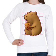 PRINTFASHION Capybara bubis teával - Női pulóver - Fehér női pulóver, kardigán