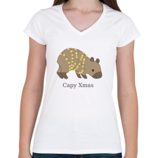 PRINTFASHION capybara család - karácsonyi fény - Női V-nyakú póló - Fehér női póló