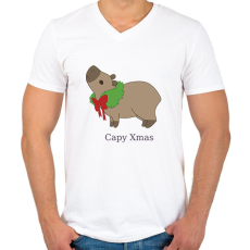 PRINTFASHION capybara család - koszorú - Férfi V-nyakú póló - Fehér