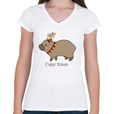 PRINTFASHION capybara család - rénszarvas - Női V-nyakú póló - Fehér