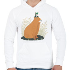 PRINTFASHION Capybara és béka - Férfi kapucnis pulóver - Fehér férfi pulóver, kardigán