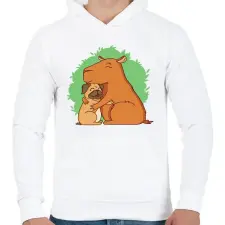 PRINTFASHION Capybara és mopsz - Férfi kapucnis pulóver - Fehér férfi pulóver, kardigán