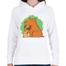 PRINTFASHION Capybara és mopsz - Női kapucnis pulóver - Fehér