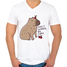 PRINTFASHION Capybara - Férfi V-nyakú póló - Fehér férfi póló