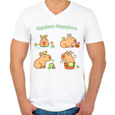 PRINTFASHION Capybara Happybara - Férfi V-nyakú póló - Fehér férfi póló