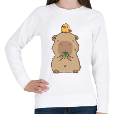 PRINTFASHION Capybara kismadárral - Női pulóver - Fehér női pulóver, kardigán