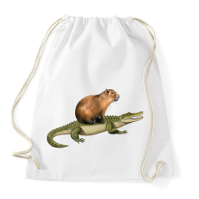 PRINTFASHION Capybara krokodil háton - Sportzsák, Tornazsák - Fehér tornazsák