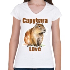 PRINTFASHION Capybara Love - Női V-nyakú póló - Fehér női póló
