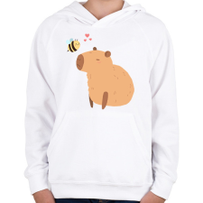 PRINTFASHION Capybara méhecskével - Gyerek kapucnis pulóver - Fehér gyerek pulóver, kardigán
