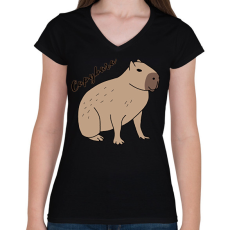 PRINTFASHION Capybara  - Női V-nyakú póló - Fekete