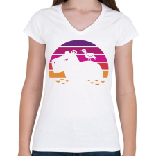 PRINTFASHION Capybara retro - Női V-nyakú póló - Fehér női póló