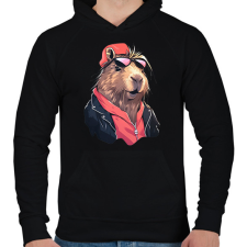 PRINTFASHION Capybara - rock - Férfi kapucnis pulóver - Fekete férfi pulóver, kardigán