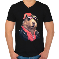 PRINTFASHION Capybara - rock - Férfi V-nyakú póló - Fekete férfi póló
