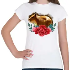 PRINTFASHION Capybara rózsával - Női póló - Fehér női póló