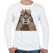 PRINTFASHION Capybara virágkoszorúval - Férfi hosszú ujjú póló - Fehér férfi póló