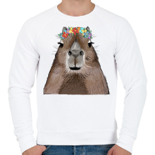 PRINTFASHION Capybara virágkoszorúval - Férfi pulóver - Fehér férfi pulóver, kardigán