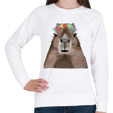 PRINTFASHION Capybara virágkoszorúval - Női pulóver - Fehér