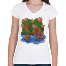 PRINTFASHION Capybarák - Női V-nyakú póló - Fehér női póló