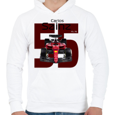 PRINTFASHION Carlos Sainz 55 autóversenyző - fekete felirat - Férfi kapucnis pulóver - Fehér férfi pulóver, kardigán