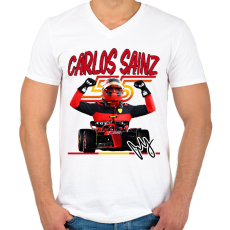 PRINTFASHION Carlos Sainz Ferrari - Férfi V-nyakú póló - Fehér