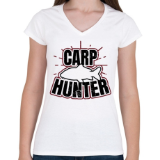 PRINTFASHION Carp Hunter - Női V-nyakú póló - Fehér