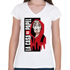 PRINTFASHION Casa de papel art - Női V-nyakú póló - Fehér női póló