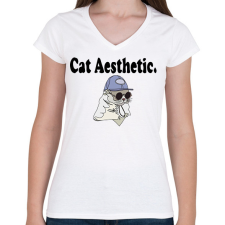 PRINTFASHION cat aesthetic - Női V-nyakú póló - Fehér női póló