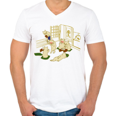 PRINTFASHION Cat drinking party  - Férfi V-nyakú póló - Fehér