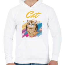 PRINTFASHION CAT - Férfi kapucnis pulóver - Fehér férfi pulóver, kardigán