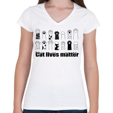 PRINTFASHION Cat lives matter - Női V-nyakú póló - Fehér női póló