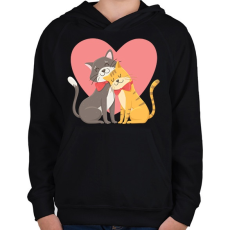 PRINTFASHION Cat Love - Gyerek kapucnis pulóver - Fekete