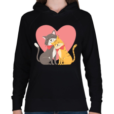 PRINTFASHION Cat Love - Női kapucnis pulóver - Fekete női pulóver, kardigán