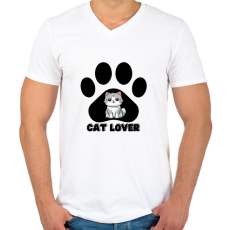 PRINTFASHION Cat Lover - Férfi V-nyakú póló - Fehér