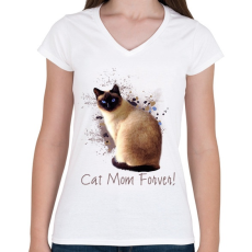 PRINTFASHION cat mom forever - Női V-nyakú póló - Fehér
