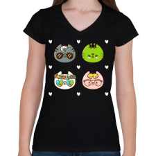 PRINTFASHION Cat style - Női V-nyakú póló - Fekete női póló