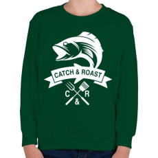 PRINTFASHION Catch and Roast fehér - Gyerek pulóver - Sötétzöld