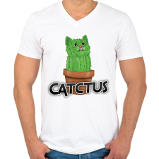 PRINTFASHION Catctus - Férfi V-nyakú póló - Fehér férfi póló