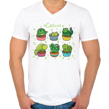 PRINTFASHION Catcus - Férfi V-nyakú póló - Fehér férfi póló