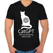PRINTFASHION CatGPT - Férfi V-nyakú póló - Fekete férfi póló