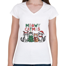 PRINTFASHION Catmas - Női V-nyakú póló - Fehér