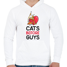 PRINTFASHION Cats Before Guys - Férfi kapucnis pulóver - Fehér férfi pulóver, kardigán