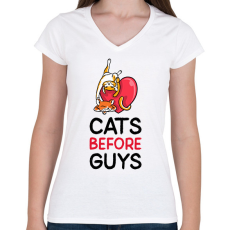PRINTFASHION Cats Before Guys - Női V-nyakú póló - Fehér